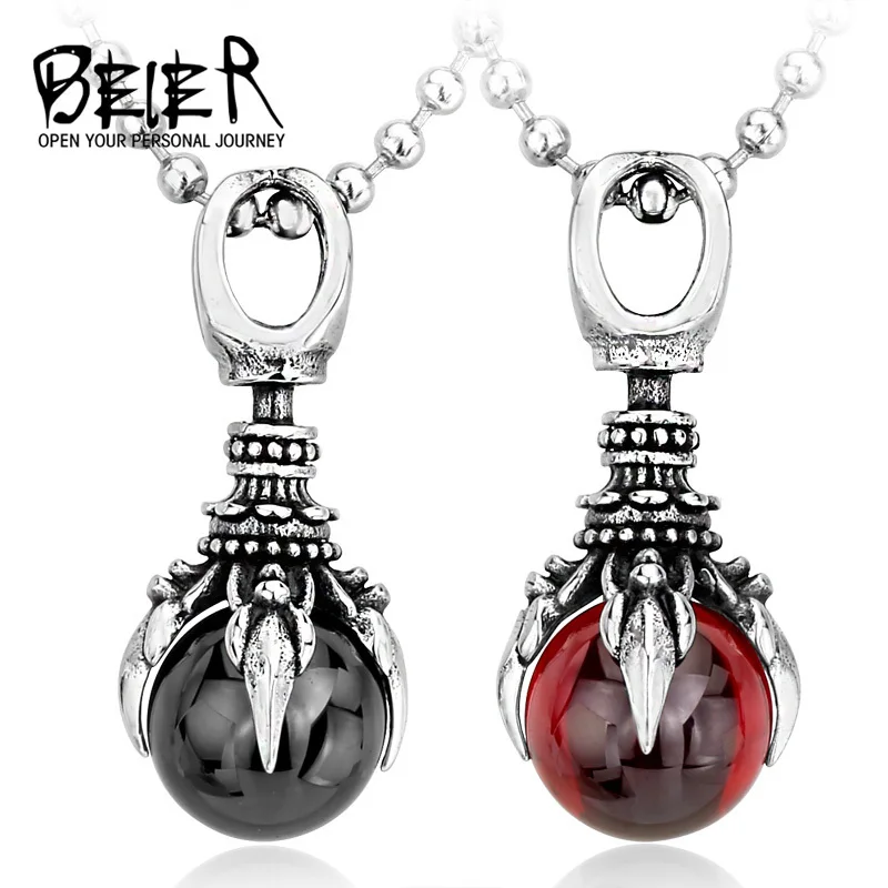 Beier new store 316L Stainless Steel Fashion Claw Stone Necklace Pendant With Red/Black Stone LLBP8-122P