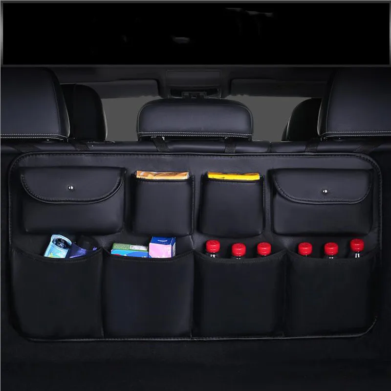 High quality leather Car Rear Seat Back Storage Bag Multi Pocket Car Trunk Organizer Auto Stowing Tidying Interior Accessories