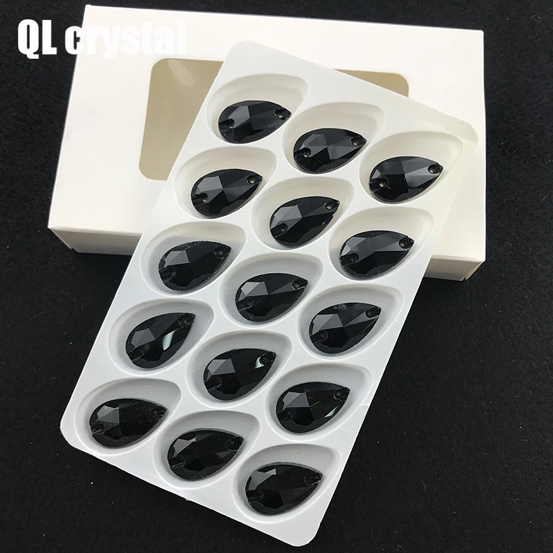 

QL Glass Crystal Sew on Rhinestones Colors Flatback Tear Drop Sew on stone for DIY clothing bags shose material