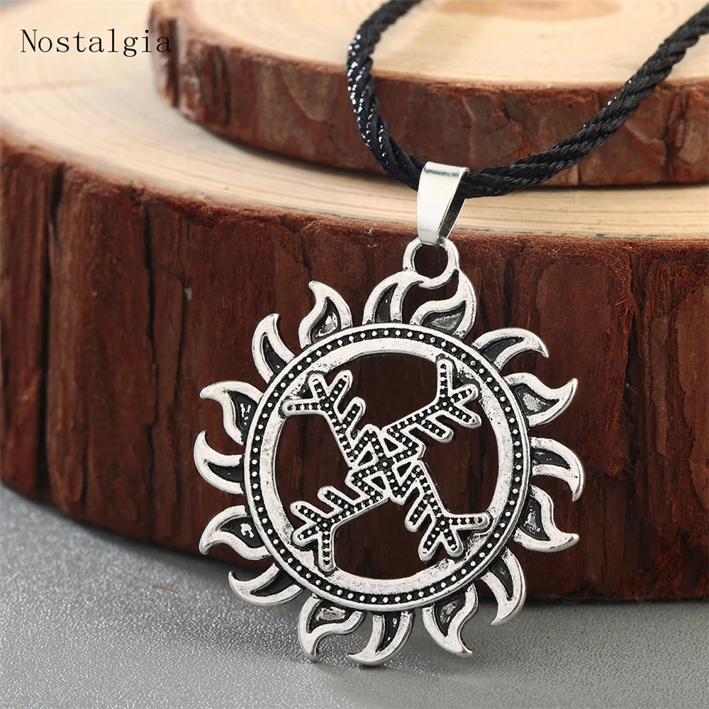 Kolovrat Slavic Amulet Wheel Pendant for Men Necklace Viking Rune FEHU ALGIZ Talisman Scandinavian Pendant Vintage Jewelry