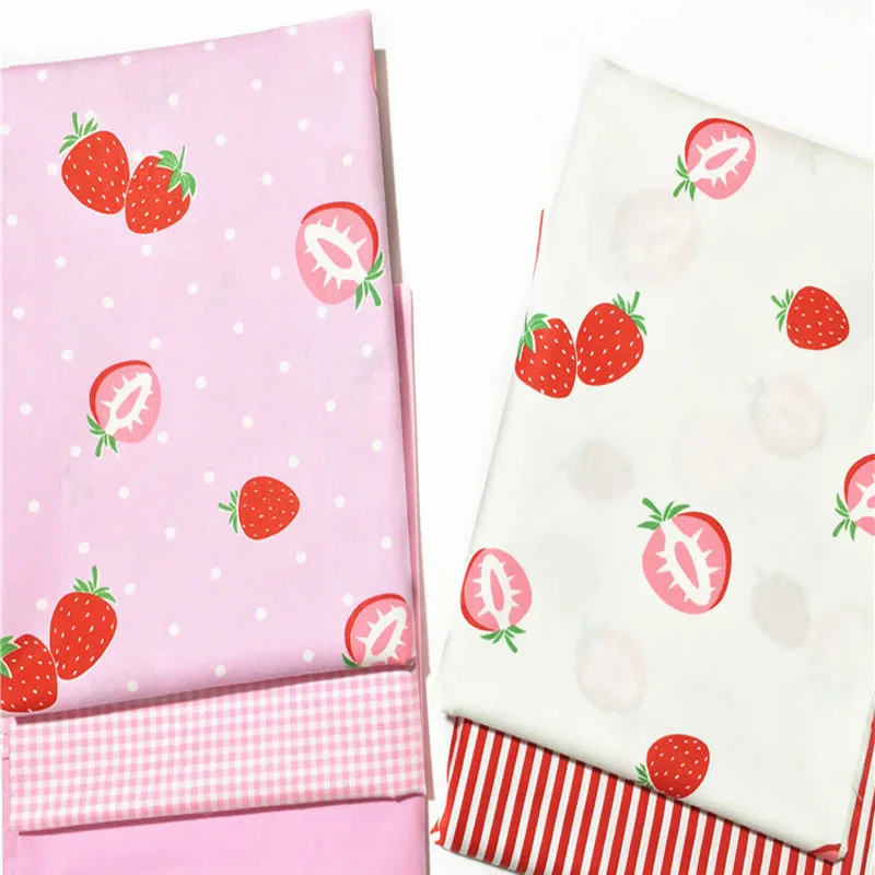 Pretty Cartton Fruit Strawberry & Pink Check Red Stripe Fabric Floral Fabric For DIY Sewing Clothing Bedding Quilting