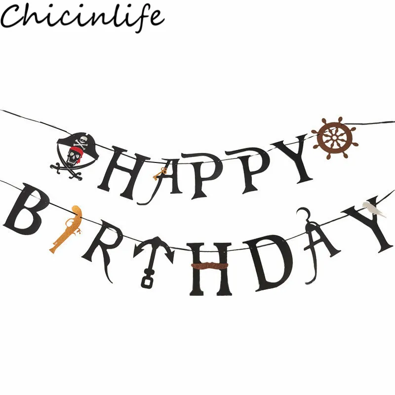 Chicinlife 1Set Bajak Laut Selamat Ulang Tahun Banner Baby Shower Pesta Ulang Tahun Anak-anak Garland Bunting Pesta Bajak Laut Bendera Dekorasi Suppliess