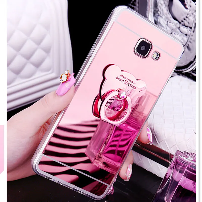 Luxury Mirror Soft TPU Back Cover For Samsung Galaxy J2Prime J3 J5 Pro J6 J6+ J7 J8 A5 2017 A520F Ring Holder Bracket Phone Case