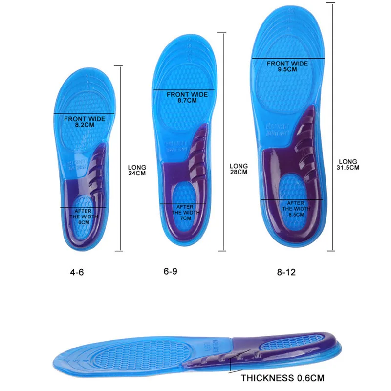 Silicone Gel Insoles Man Women Insoles orthopedic Massaging Shoe Inserts Shock Absorption Shoepad