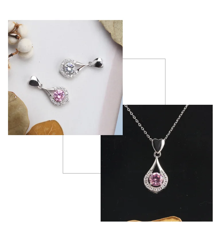 Buyee 925 Sterling Silver Sweet Pendant Chain Pink Crystal Stone Lucky Eye Necklace for Women Girl Fashion Fine Jewelry Chain