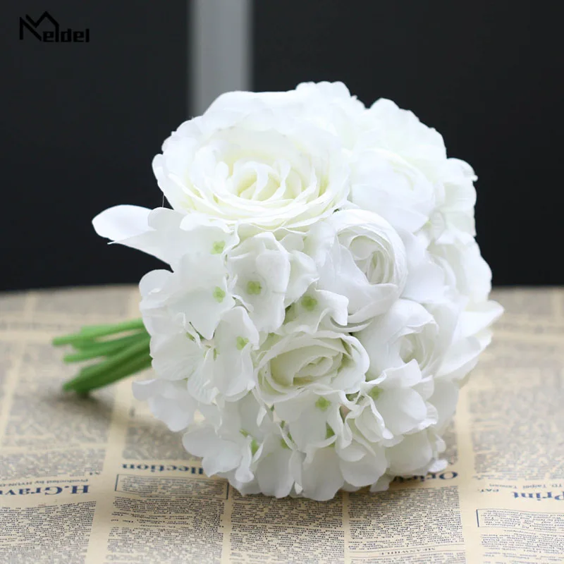 Meldel Bridal Pernikahan Bouquet Buatan Sutra Mawar Peony 7 Kepala Bunga Pink Buket Pengiring Pengantin DIY Pesta Prom Pernikahan Persediaan