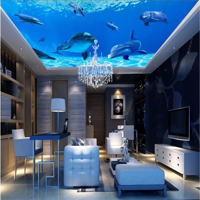 

custom Photo Wallpaper 3D Ocean sea water dolphin Ceiling Wallpaper Backdrop Mural-3d Wall Paper Papel De Parede art wall paper