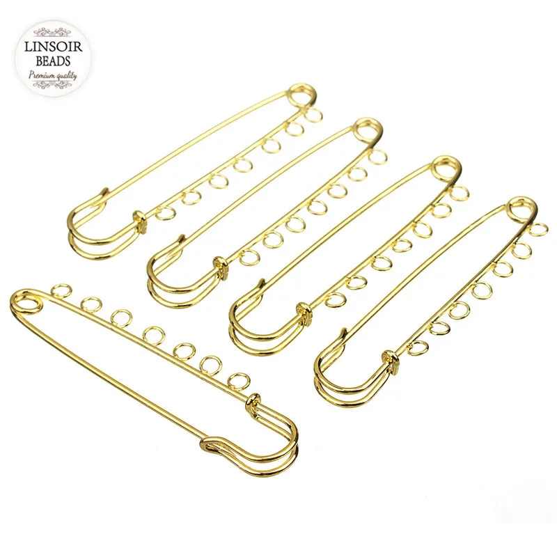 10pcs/lot 80mm Length Gold Color Safety Pin Brooches with 7 Big Loops for DIY Women Men DIY Brooche Jewelry Making Findings