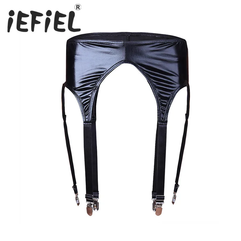 

Sexy Women Wetlook Patent Leather Garter G-string Plastic/ Metal Clip Sock Garter Belt Holder Fastener Suspender for Nightwear