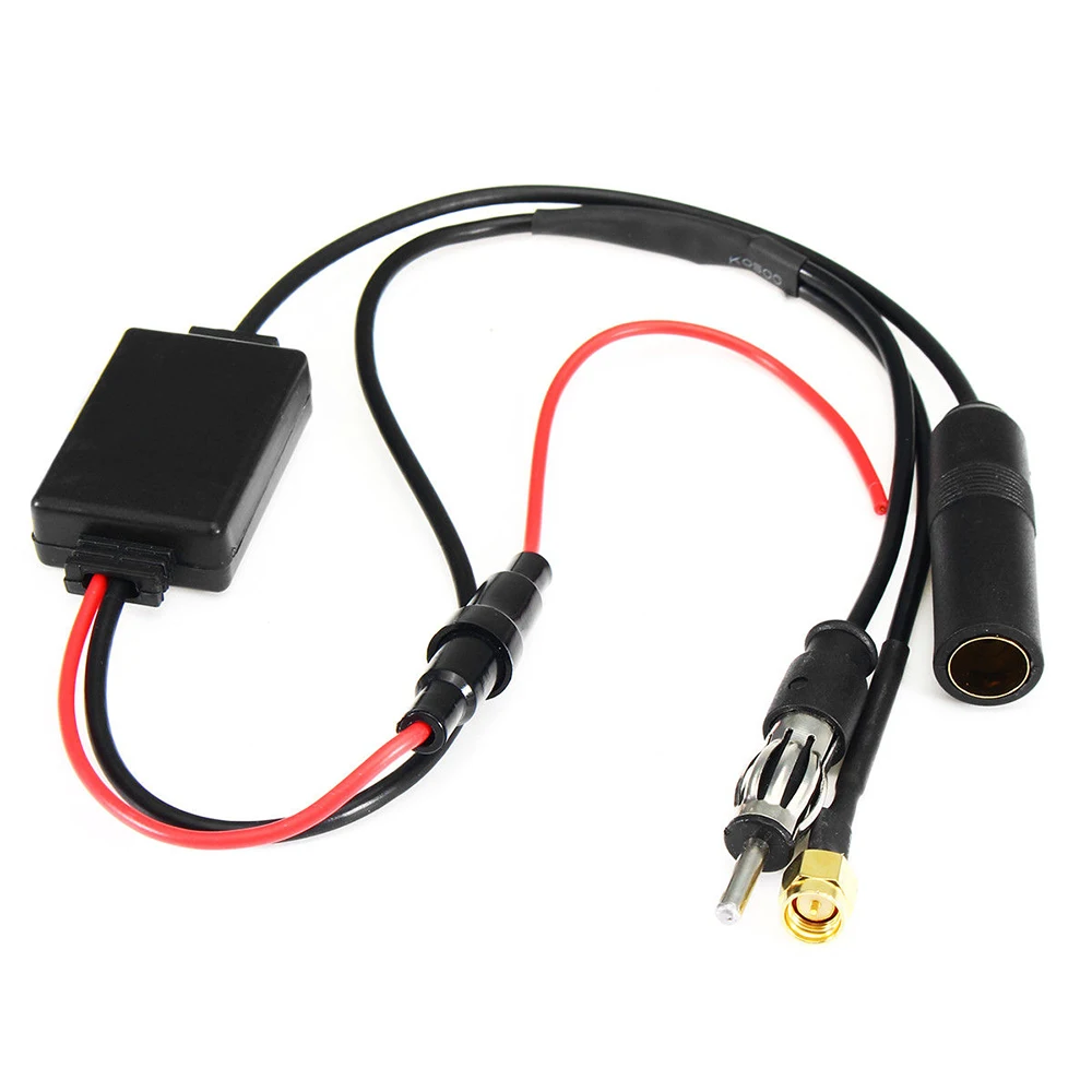 1Pc FM/AM DAB + Car Antenna Aerial Splitter Cable Adapter Radio Signal Amplifier Antenna Signal Booster 88-108MHz