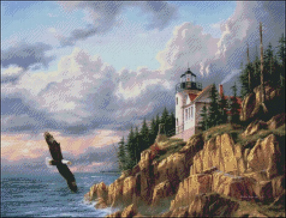 Embroidery Counted Cross Stitch Kits Needlework - Crafts 14 ct DMC DIY Arts Handmade Decor - Bass Harbor Head Lighthouse