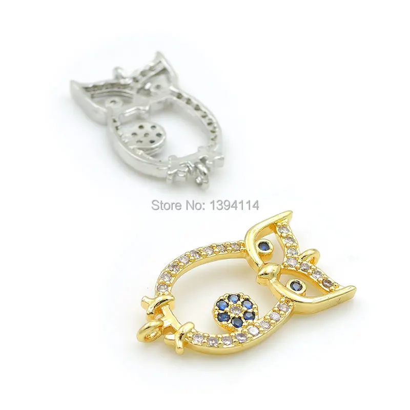 19*11*2mm Micro Pave Clear&Blue CZ Owl Connector Fit For Women As DIY Bracelets Accessory