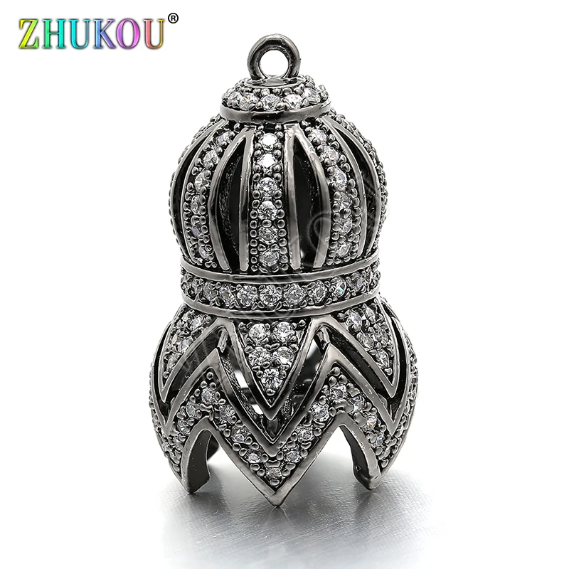 16*26mm High Quality Brass Cubic Zirconia Tassel Caps Pendant Connector DIY Jewelry Findings, Hole: 1.5mm, Model:VM17