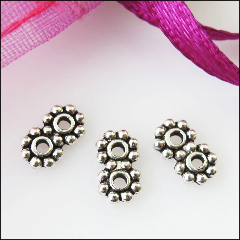 200Pcs Antiqued Silver Color 2Holes Spacer Beads Bars Charms Connectors 4x7mm