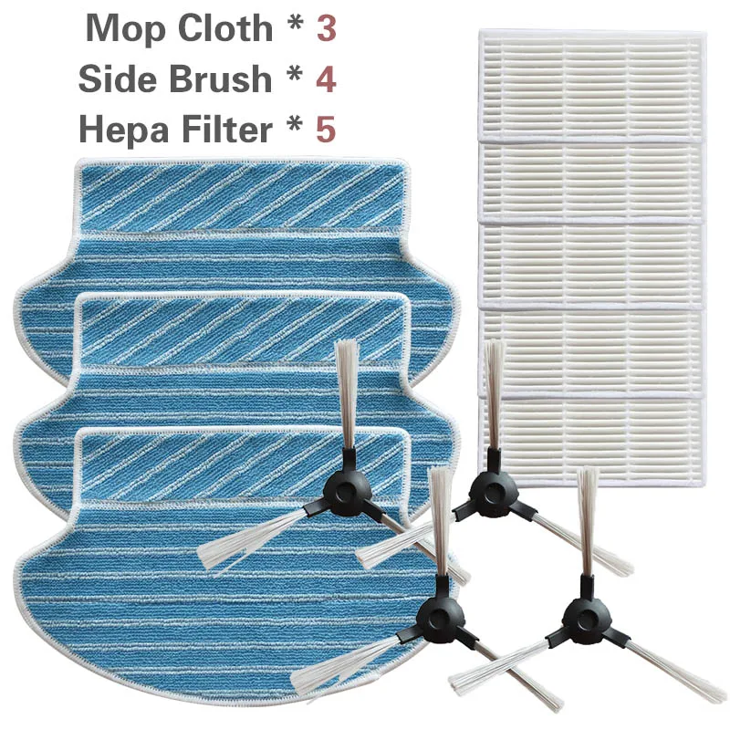 5 PCS HEPA Filter + 4 Side Brushes + 3 PCS Mops Robot Vacuum Cleaner Spare Parts  For Proscenic 780T 790t