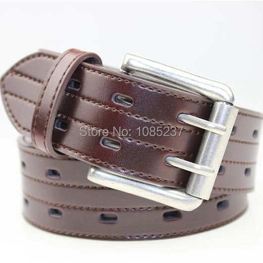 

Free shipping wide men designer belt genuine leather strap double row of holes/double pin buckle corset belt