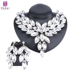 Fashion Wedding Jewelry Shining Shaped Necklace Earrings set with Rhinestones Charm Crystal Bridal Party Jewelry Sets