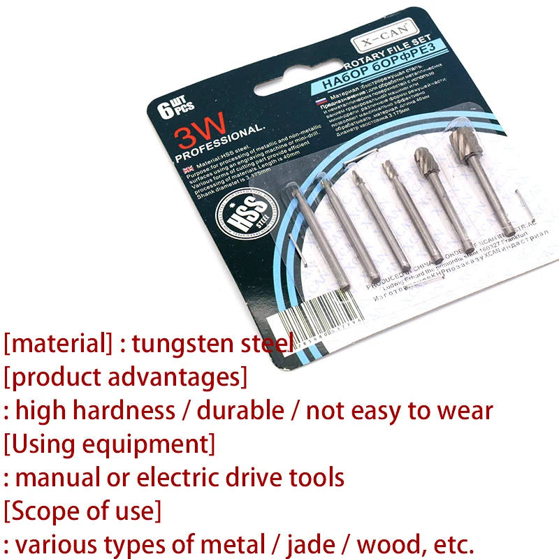 6Pcs Shank Milling Rotary File Burrs Bit Set Wood Carving Rasps for Die Grinder Drill Metal Carving Polishing Engraving Drilling