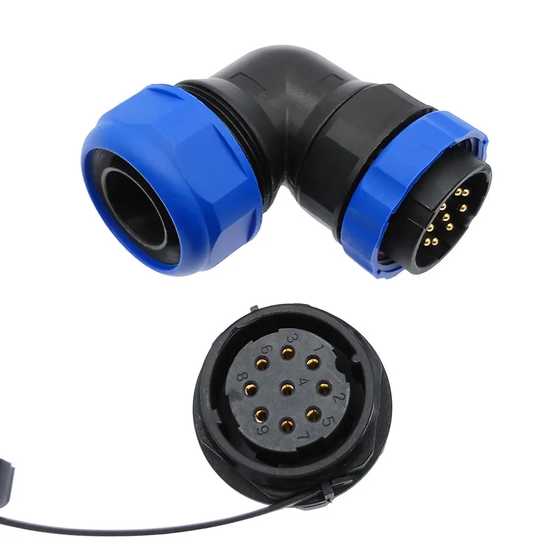 SP28 waterproof IP68 connector 2 pin 3/4/5/6/7/9/10/12/14/16/19/22/24/26Pin corrugated pipe angle connectors 90 degree elbow