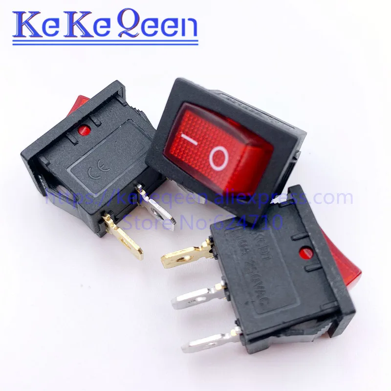 20PCS/LOT Ship Type Switch 15*21mm 3PIN ON/OFF Boat Rocker Switch 6A/250V 10A/125V 15X21 With Red Light