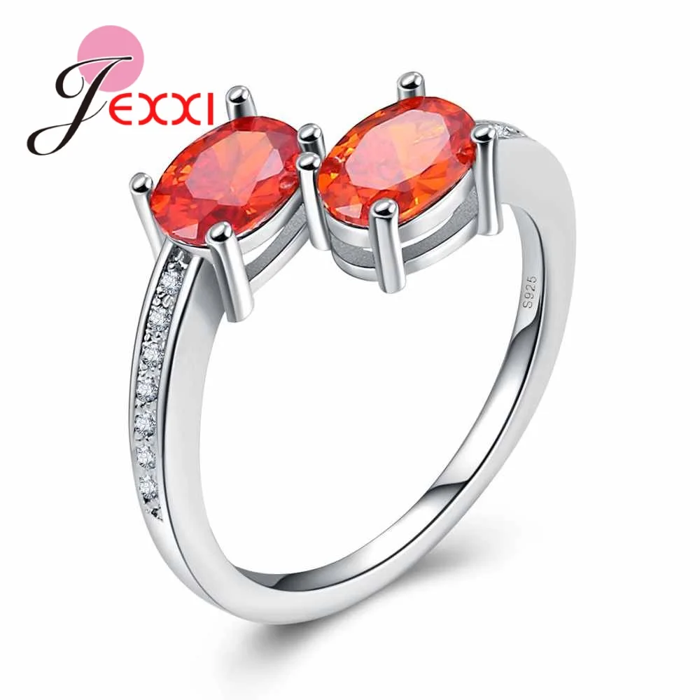 

Hot Korea Type Elegant Double Orange Crystal Ring Women Cubic Zircon Rings for Wedding 925 Sterling Silver Female Anel