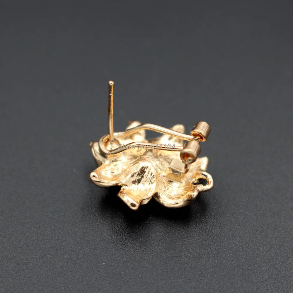 10pair African Clip Earrings Post with Loop Hanger Clip Back Paved CZ Flower Base Findings DIY Dubai Gold Women Wedding Jewelry