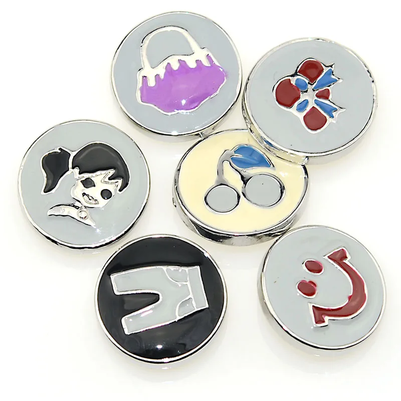 Miasol 12pcs/lot Mixed Color 18mm Enamal Snap Button Charm Fits Snap Charms Bracelet/Rings GINGERSNAPS,Rhodium Plating