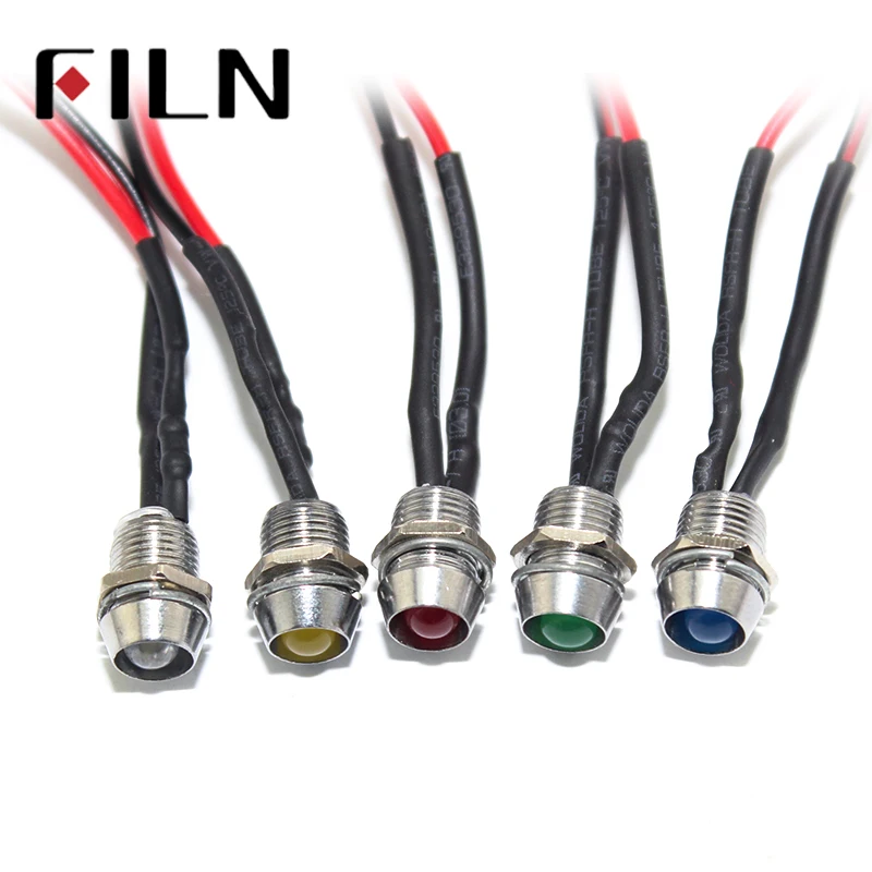 FILN Led light pilot lamp pre-wired effects 5V 12V 24V LED 8mm signal light indicator light with 16cm wire