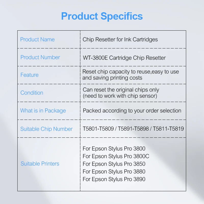 T5801-T5809 T5891-T5898 T5811-T5819 Tinte Patrone Chip Resetter Für Epson Stylus Pro 3800 3800C 3850 3880 3890 3885 Drucker