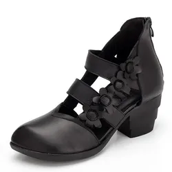 ZXRYXGS sandali estivi con punta tonda scarpe da donna tacchi alti 2024 nuovi sandali moda donna fiore classico sandali in vera pelle
