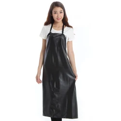 PU Leather Waterproof Apron PVC Black Cooking Cleaning Long Sleeveless Bib Aprons For Woman Man Chef Waiter Accessories