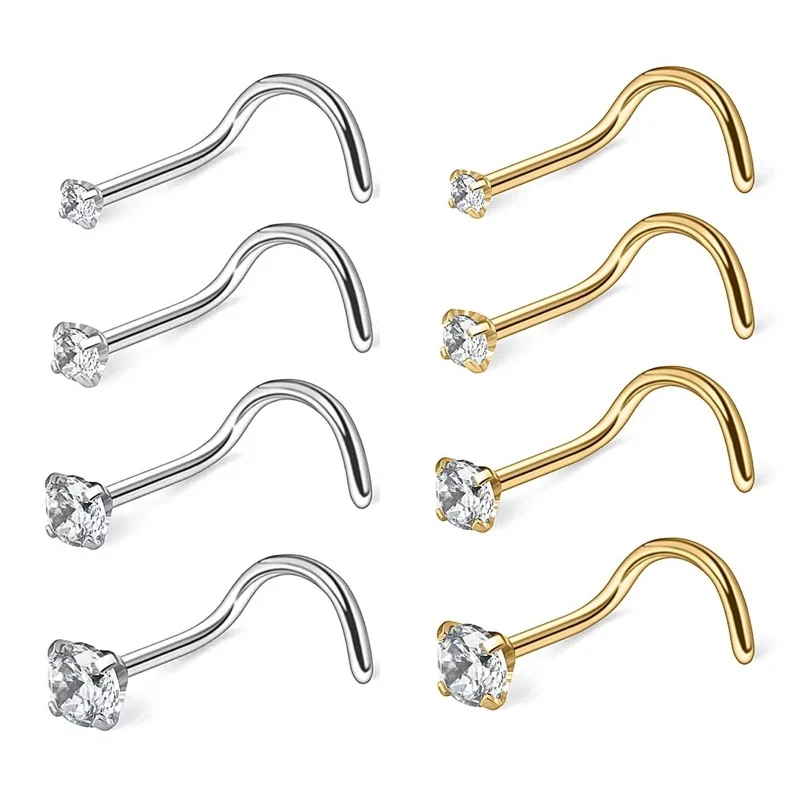 

Nose Piercing Ring Studs New Chain 925 Sterling Silver Body Fake Nipple Jewelry Women Cubic Zirconia Fashion Septum Belly Rings