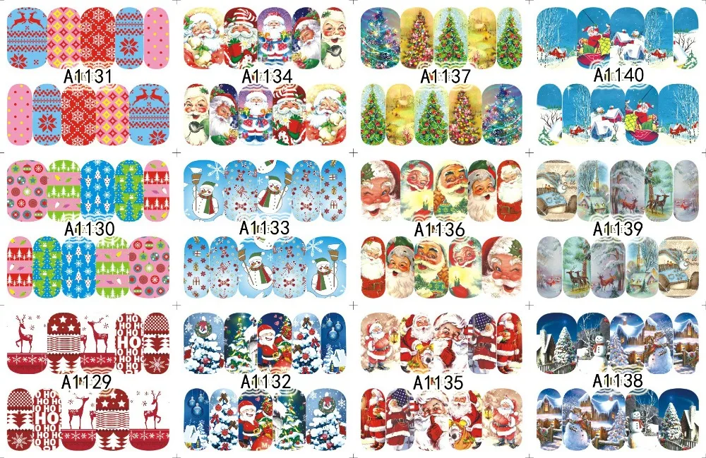 60 Sheets Mixed Designs Christmas Water Transfer Nail Art Decorations Stickers Decals Winter Style Nails Supplies Tool 1129-1188