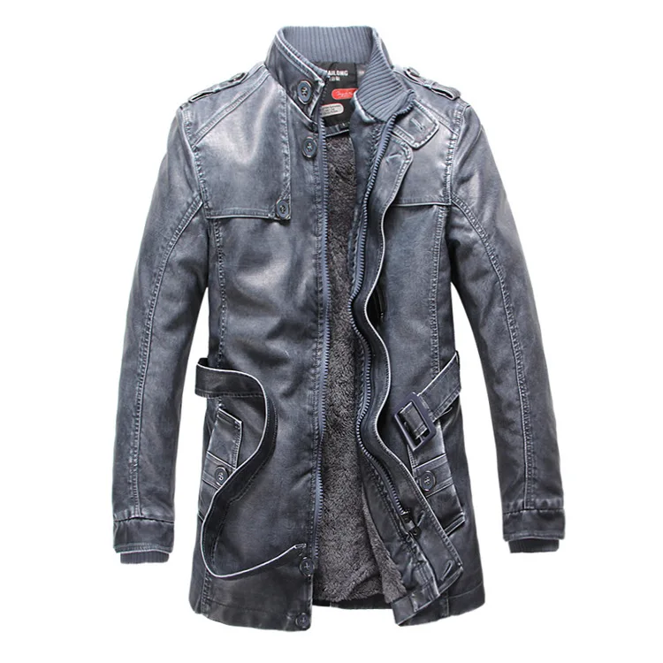 Mens Trench 2023 New Winter PU Jacket Men Leather motorcycle Thicken long trench coat Jackets Outerwear Male Warm Overcoat