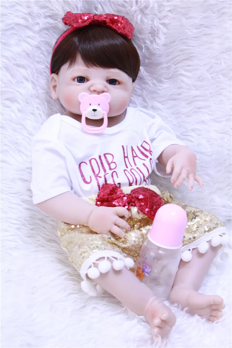 55cm Full Silicone Reborn Baby Doll Toys lovely newborn girl Toddler Babies child Birthday Present Gift bebe Brinquedos