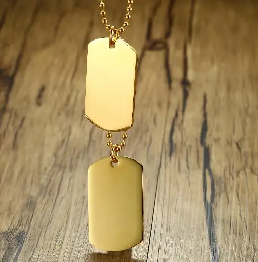 GNAYY JEWELRY One pair Gold stainless steel 20*40mm Two dog tag Army card Pendant Fashion  necklace 24''