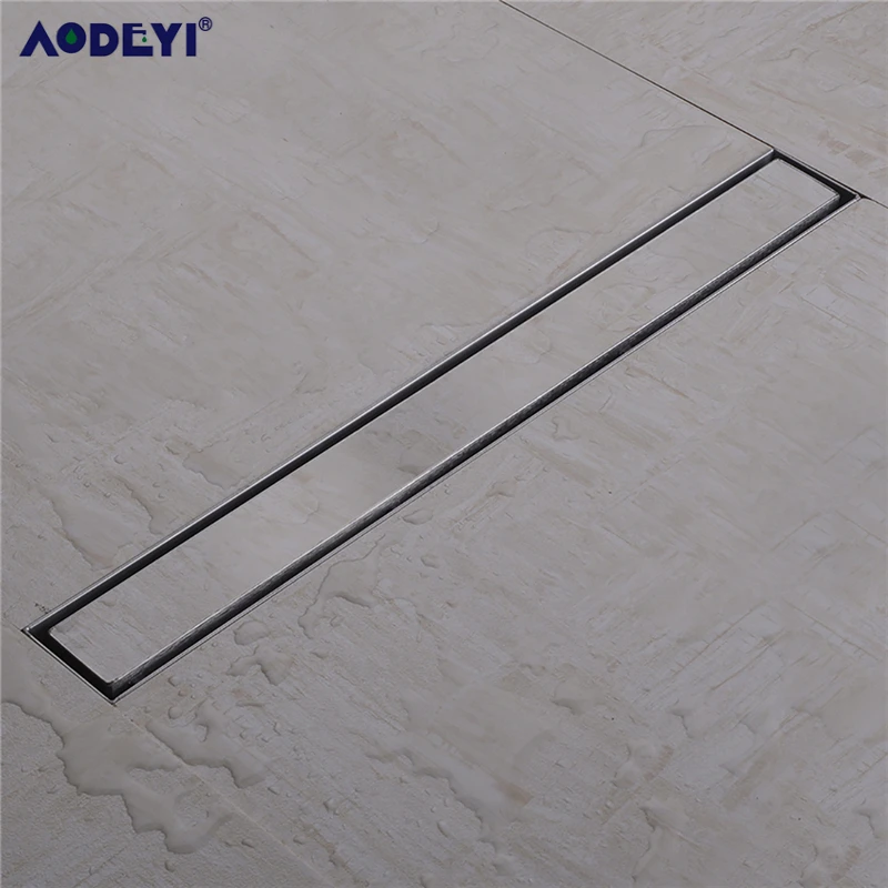 AODEYI 304 Stainless Steel 60cm Tile Insert Rectangular  Linear Anti-Odor Floor Drain Bathroom Hardware Invisible Shower 11-208