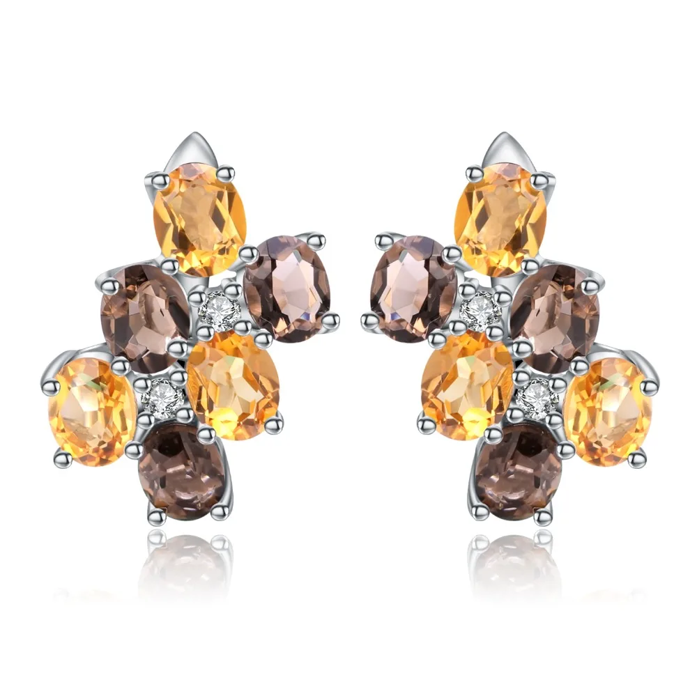 

Gem's Ballet Multicolor Natural Citrine Smoky Quartz Stud Earrings For Women Wedding 925 Sterling Silver Gemstone Fine Jewelry