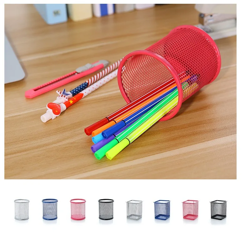 금속 사각형 메쉬 책상 홀더 펜 홀더 연구 연필 컵 브러쉬 냄비 바구니, 학교 홈 오피스 용품