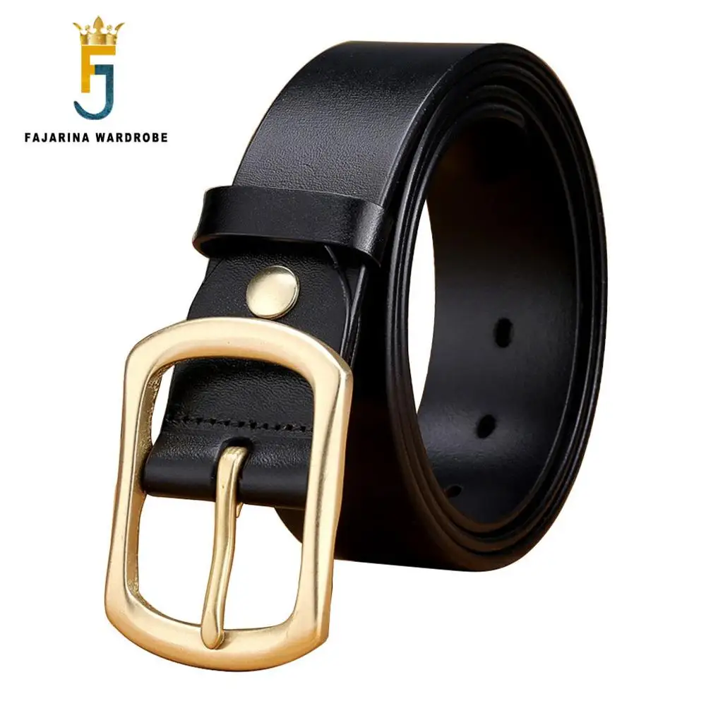 

FAJARINA Men's Top Quality Fashion Pure Genuine Leather Retro Mens Brass Clasp Buckle Belts for Men 3.8cm Wide for Jeans NW0090