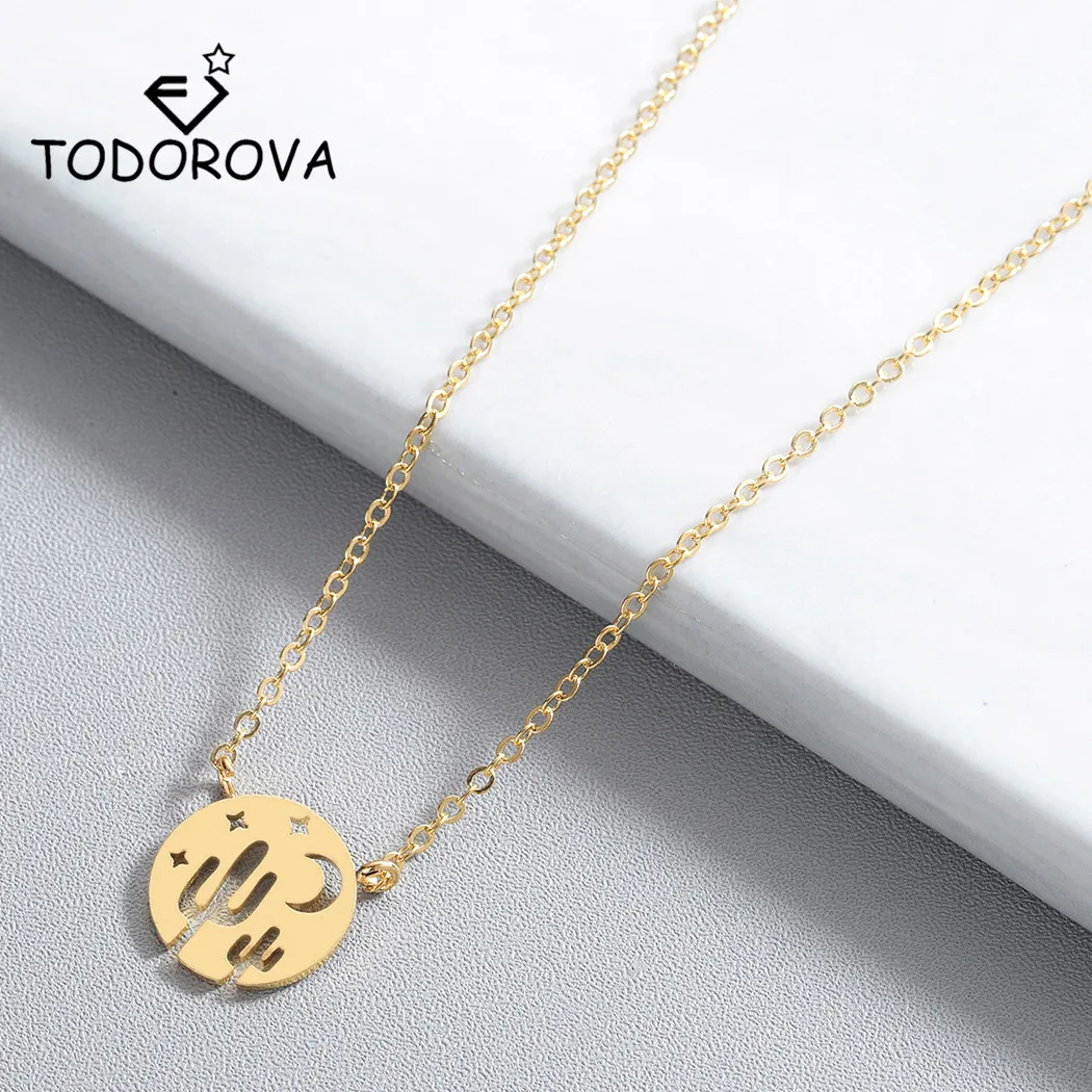Todorova Desert Night with Cactus Charm Pendant Rose Gold Color Necklace Women Men Exquisite Jewelry Girl Gift