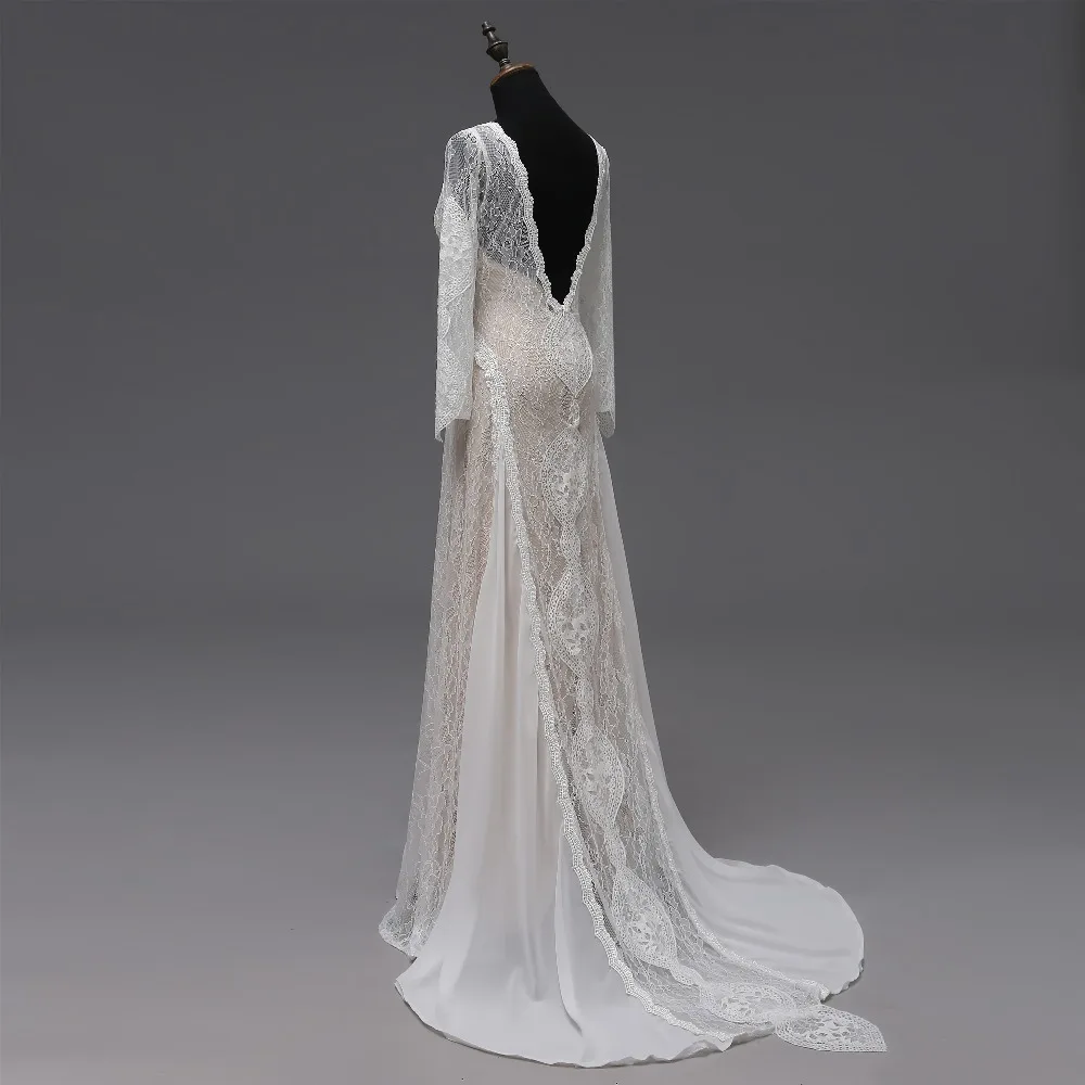 Maniche lunghe Abiti Da Sposa Boho 2020 Squisito del Merletto Backless Abito Da Sposa Chic Abiti Da Sposa Robe De Mariage