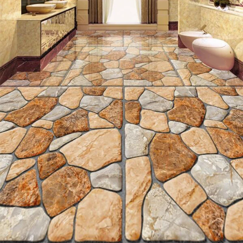 

Custom Mural Wallpaper 3D Stereo Cobblestone 3D Floor Painting Sticker Bathroom Kitchen Floor Tiles PVC Waterproof Wall Sticker