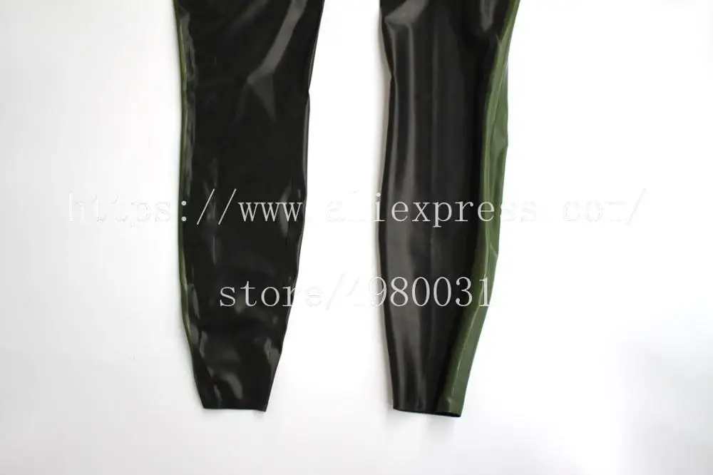 Latex catsuit men in Zentai ยาวแขน catsuit homme ด้านหลังซิปด้านหลังเอวสีดำสีเขียว trim สี