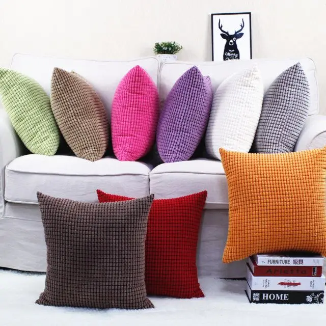 Stripe Plaid Cushion Cover Soft Polyester Corduroy Plush Solid Color Pillow Case Sofa Home Decor 40 45 50 60 70 Custom