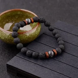 Amader Vintage Black Lava Stone Bracelets Men Meditation Natural Wood Beads Bracelet Women Prayer Jewelry Yoga Dropshipping