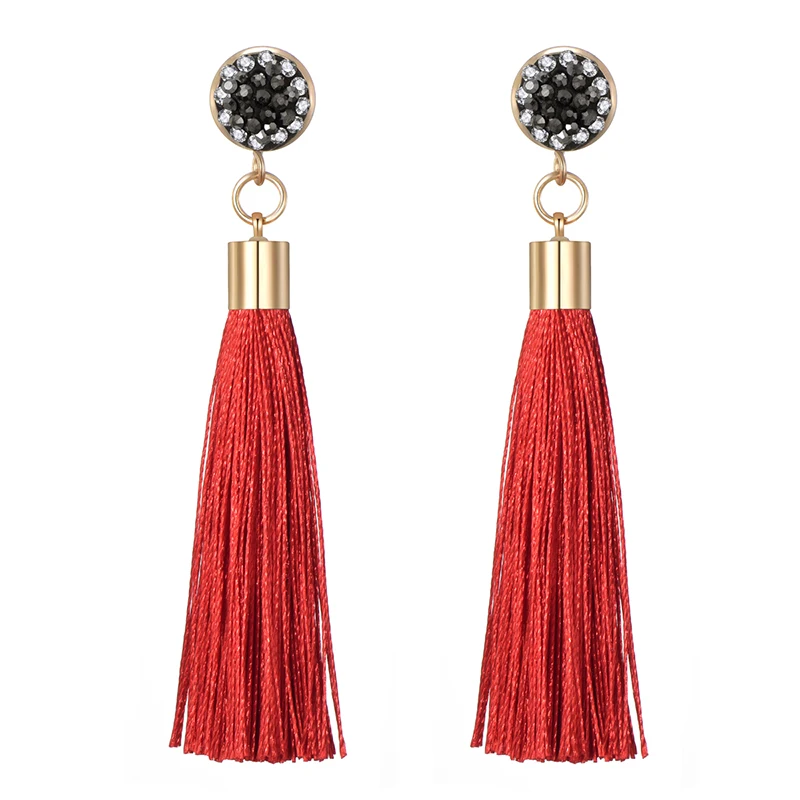 Cute Simple Tassel Earrings For Women Long Silk Fabric Fringe Crystal Drop Dangle Earring Bohemian Gold Color Pendientes Mujer