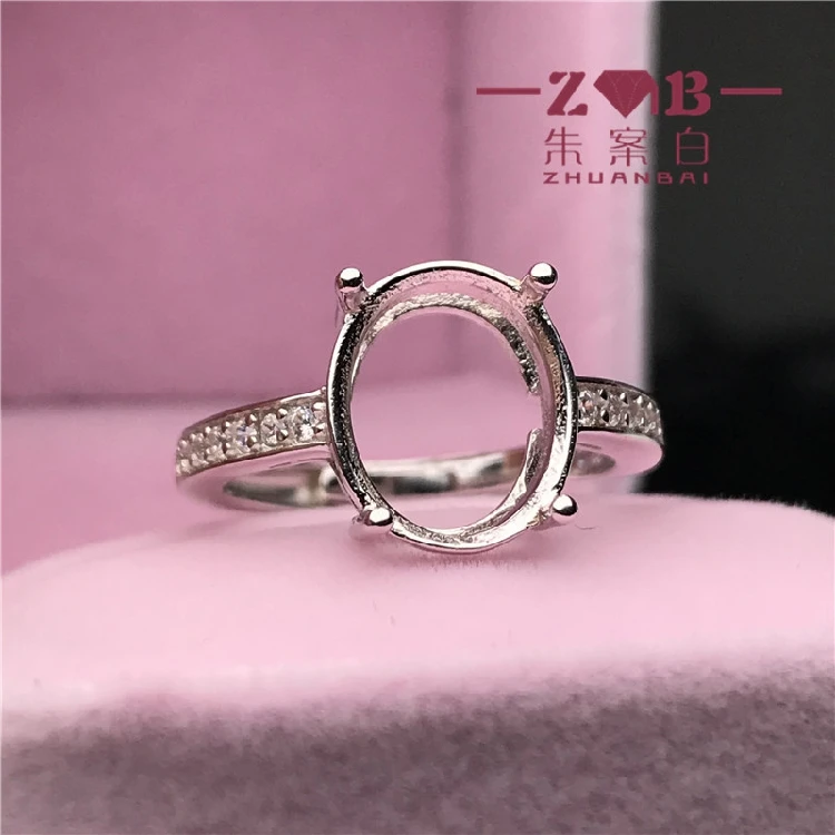 

A row of drill style oval shape ring settings S925 silver ring base shank prong setting stone inlaid jewelry making DIY women