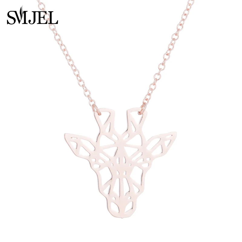 SMJEL Minimalist Geometric Animal Giraffe Necklace Chain Unique Origami Deer Pendant Necklaces Gifts for Daughter Accessories