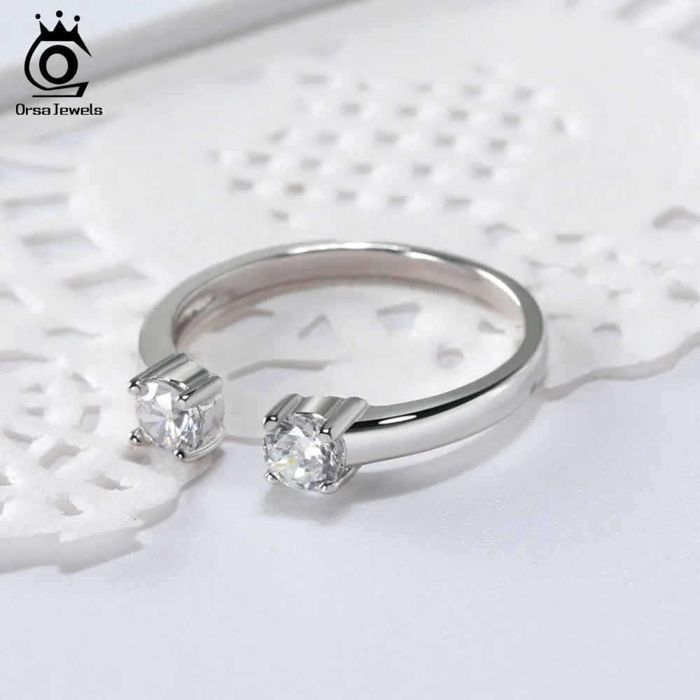 ORSA JEWELS 100% 925 Sterling Silver Rings Adjustable Finger Ring Silver Gold Color AAA Zircon Silver Jewelry Party Gift OSR60